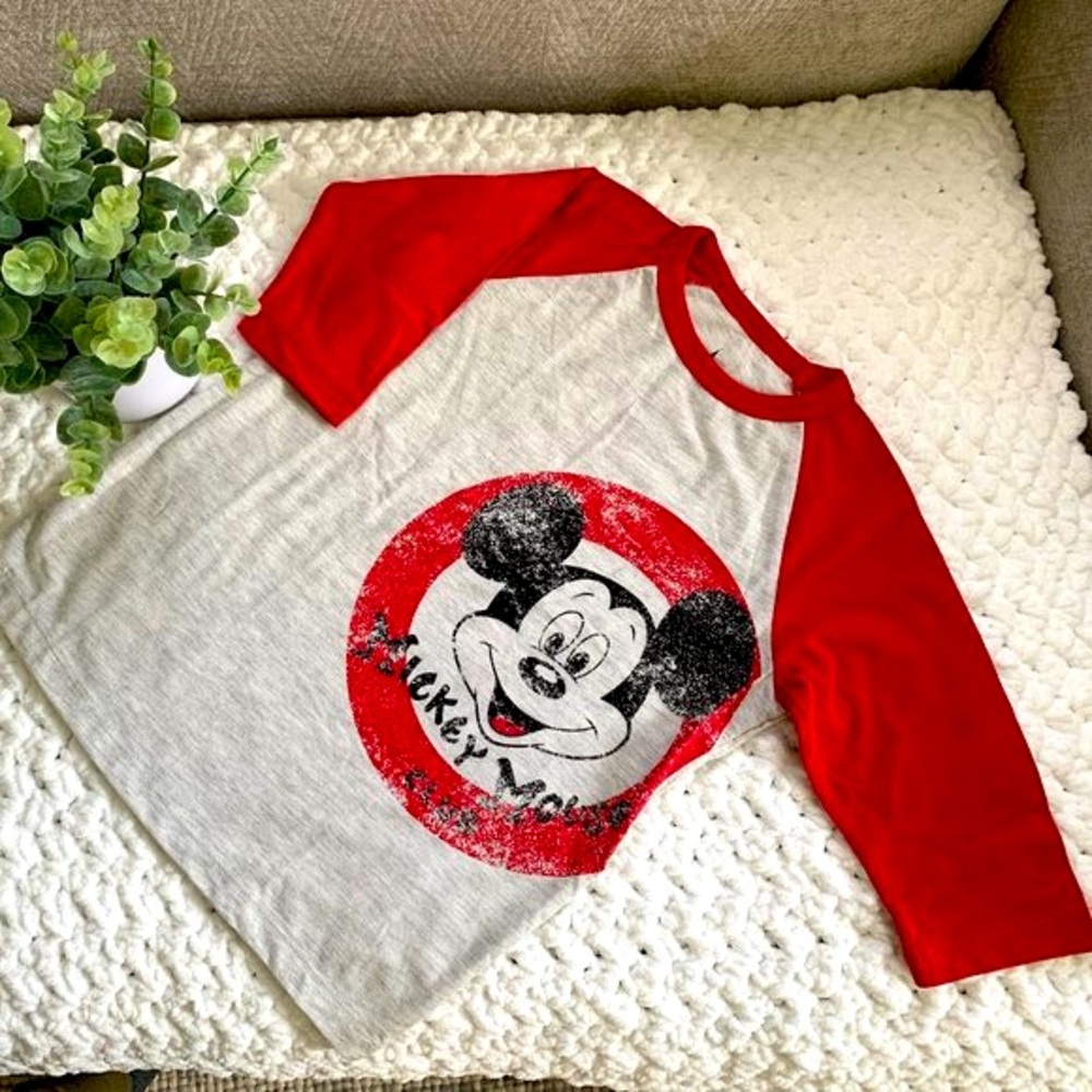 NEW Girls Disney Mickey Mouse Club Raglan Shirt (Red) S